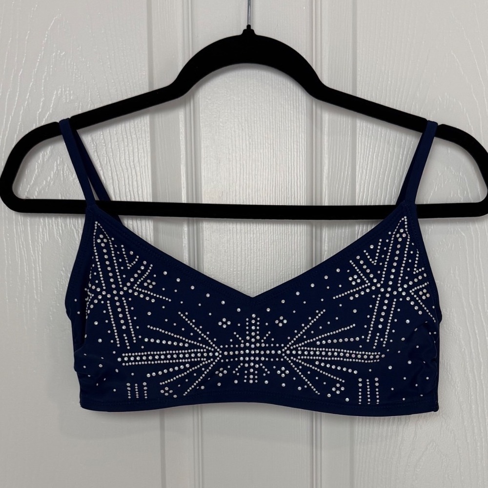 Time and Tru Womens Deep Cobalt Blue Rhinestone Starburst Bikini Top Size M 8-10
